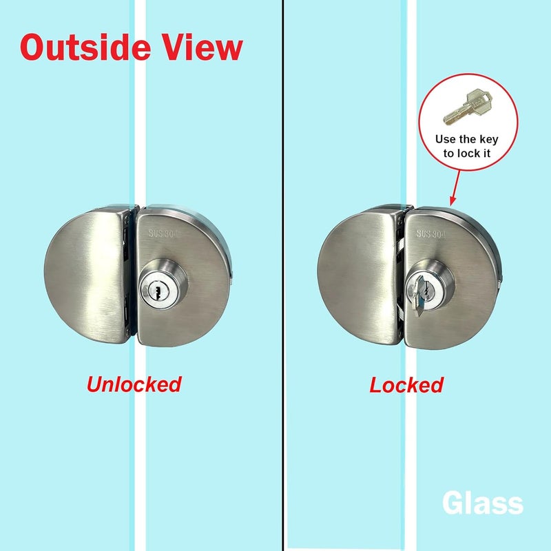 KS Hardware Stainless Steel 304 Grade Anti-Theft Security Double or Single Glass Door Lock with Keys Suitable for 10mm-12mm Glass Thickness - No Drill Holes Needed (Satin Brushed) - Image 5